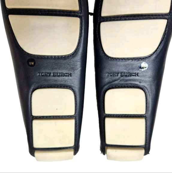 TORY BURCH Perforated Leather Driving Mocs Sz 8 Navy Blue Driver Boat Loafers - Picture 12 of 13